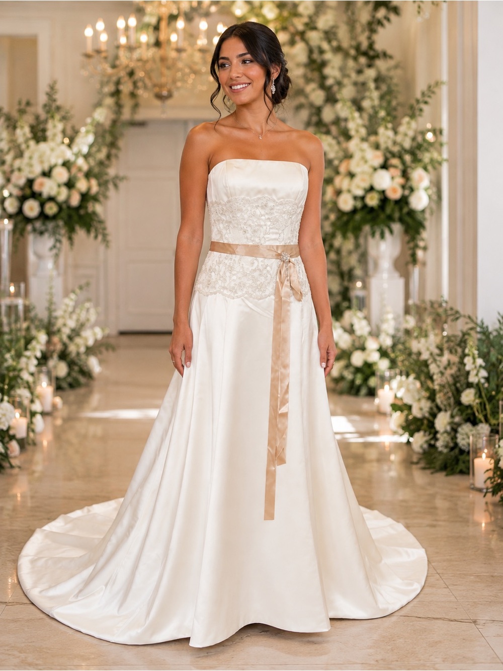 Wedding Dress Champagne Lace Rhinestone Bridal Gown NWT Size 12